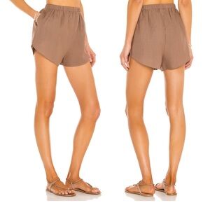 Vitamin A Tallows Linen Shorts Small Java Brown Elastic Waist Minimalist NWT